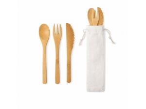 Bamboo Cutlery Sets In Cotton Pouch