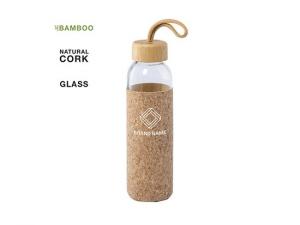 Promotional Bamboo Glass Bottles With Cork Sleeve (500ml)