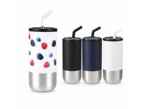 Tumblers With Stainless Steel Straw (470ml, Double-Wall)