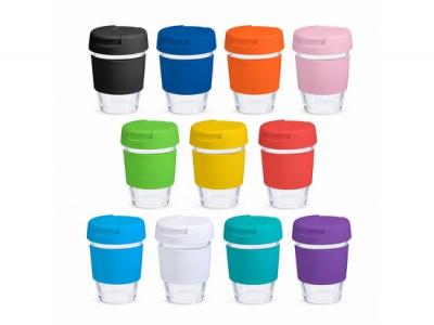 Glass Cups With Flip Lids (340ml - 12oz)